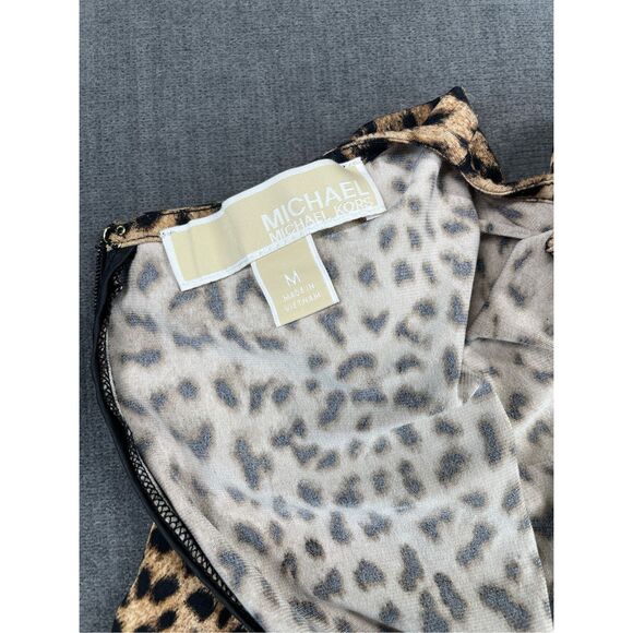 Michael Kors Leopard Print Ruched Dress Women M Brown Animal Long Sleeve Chic - Picture 8 of 10